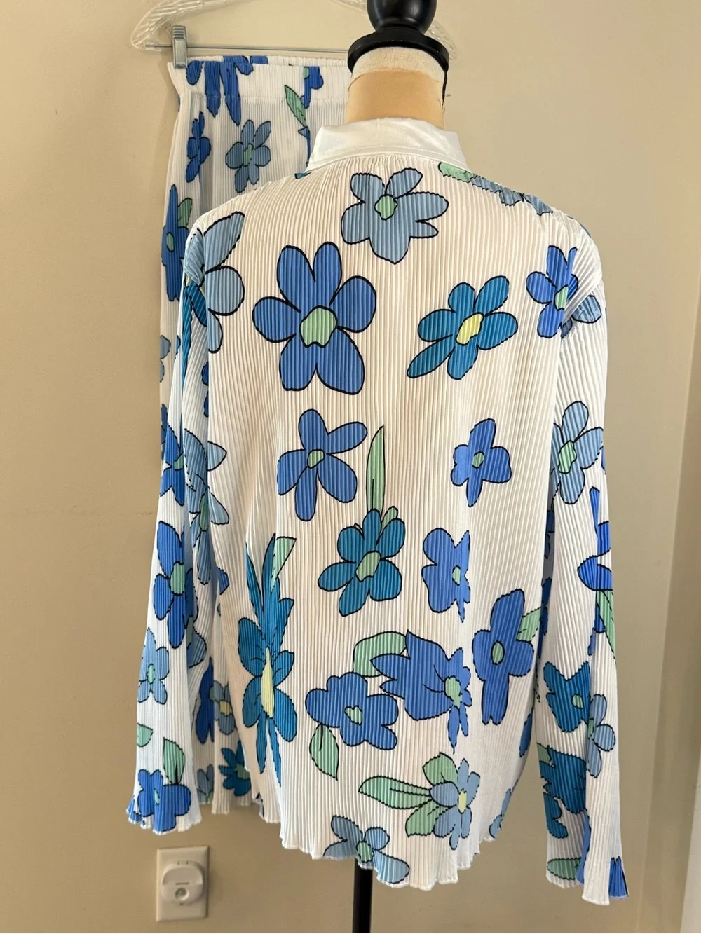 Retro 70s boho floral button up shirt and pants set SZ SM